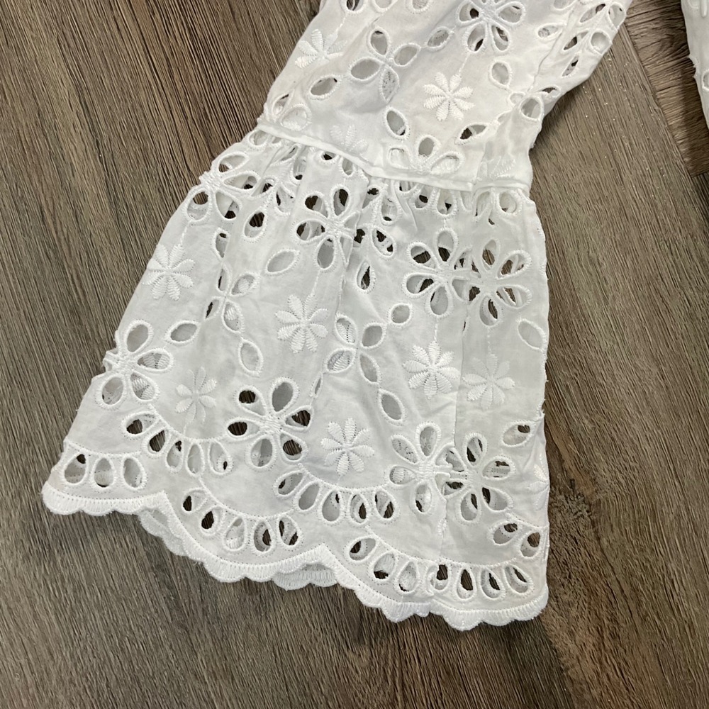 J.Crew Floral Eyelet Bell Sleeve Scalloped Hem Shift Dress Womens 6 White Boho - Picture 7 of 9